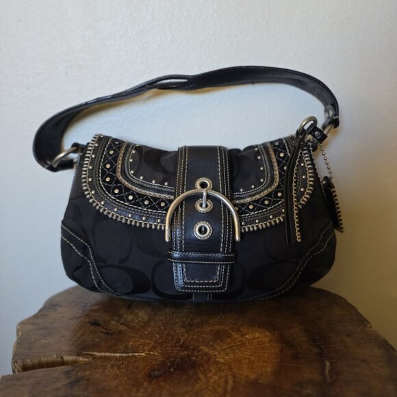 Coach 10484 Y2K Soho Black Signature Jacquard & Leather Studded Buckle Shoulder - Picture 13 of 16